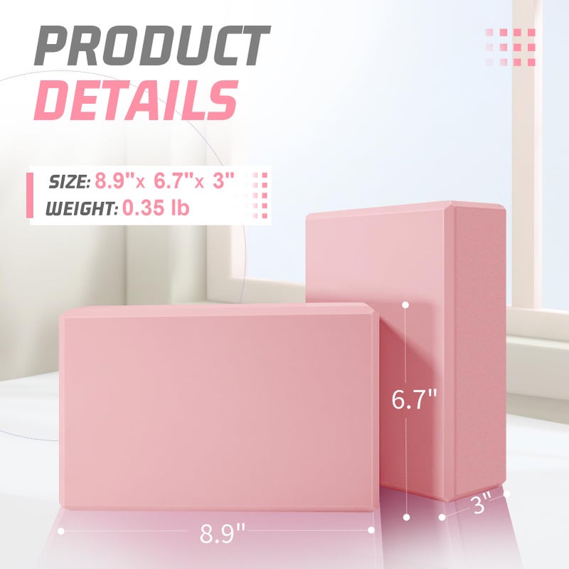 Biguphate Yoga Blocks 2 Pack  EVA Foam Yoga Block Supportive Latex-Free  Non-Slip Exercise Blocks  Yoga Accessories for Pilates  Meditation  Balance  Stretching and Deep Poses (Pink) - Image 2